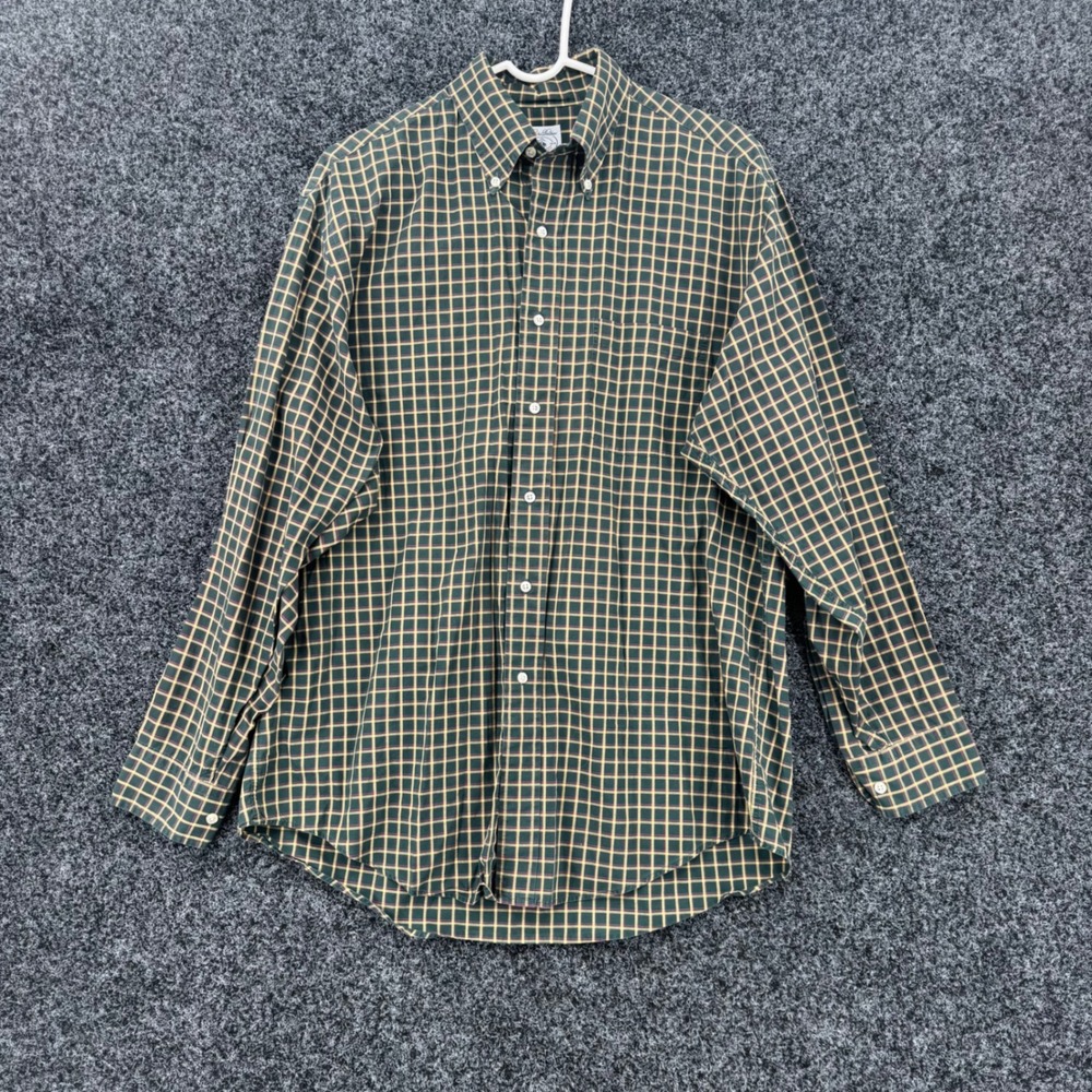 Brooks Brothers Mens Sport Shirt Medium Green Plaid Button Down Cotton LS